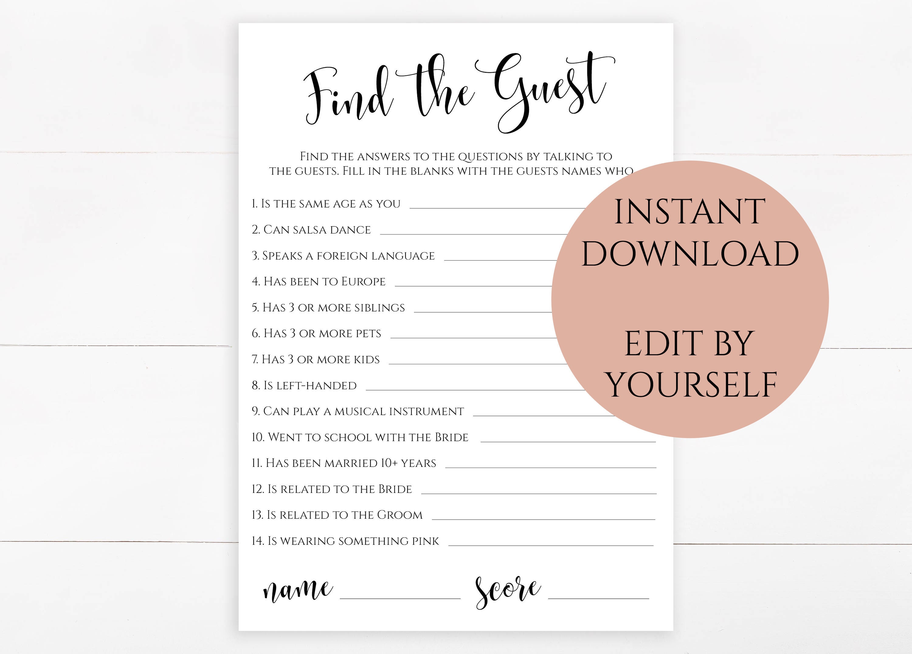 EDITABLE Find the Guest Bridal Shower Game Printable Custom PDF ...