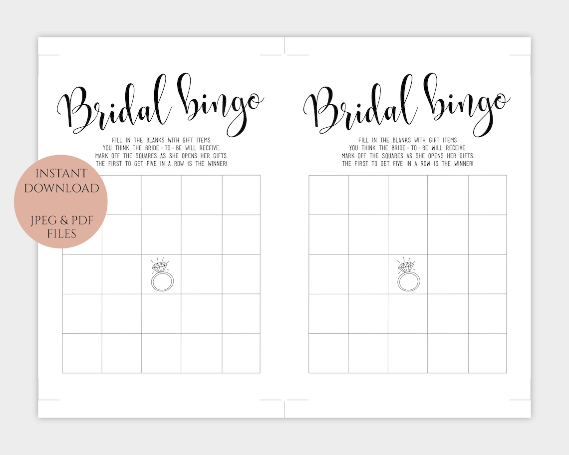 Bridal Shower Bingo Printable Bridal Bingo Game Template Instant ...