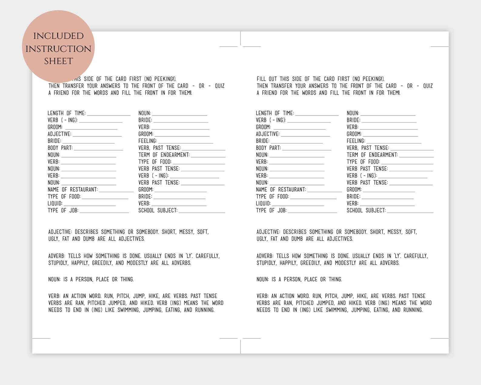 Mad Libs Template Printable the Proposal Story Bachelorette Party Game ...