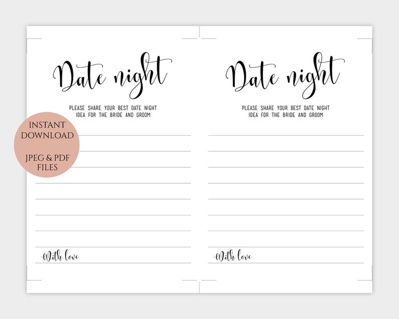 Date night cards Bridal Shower date night card printable | Etsy