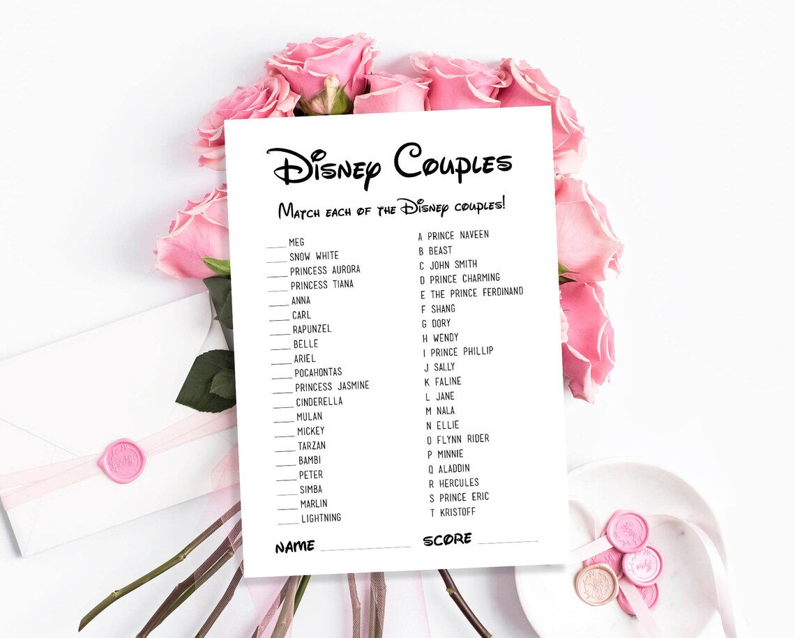 Disney Couples Bridal Shower game printable Disney Couple | Etsy