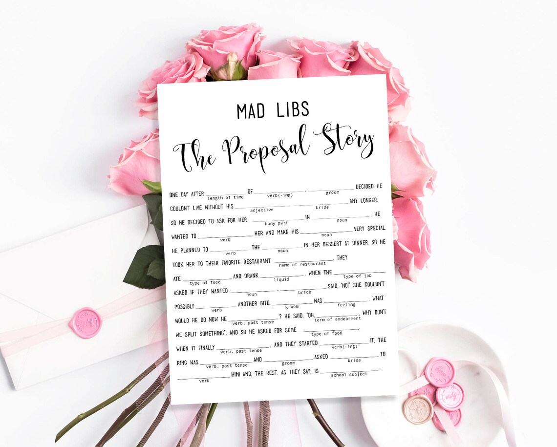 Mad Libs Template Printable the Proposal Story Bachelorette Party Game ...