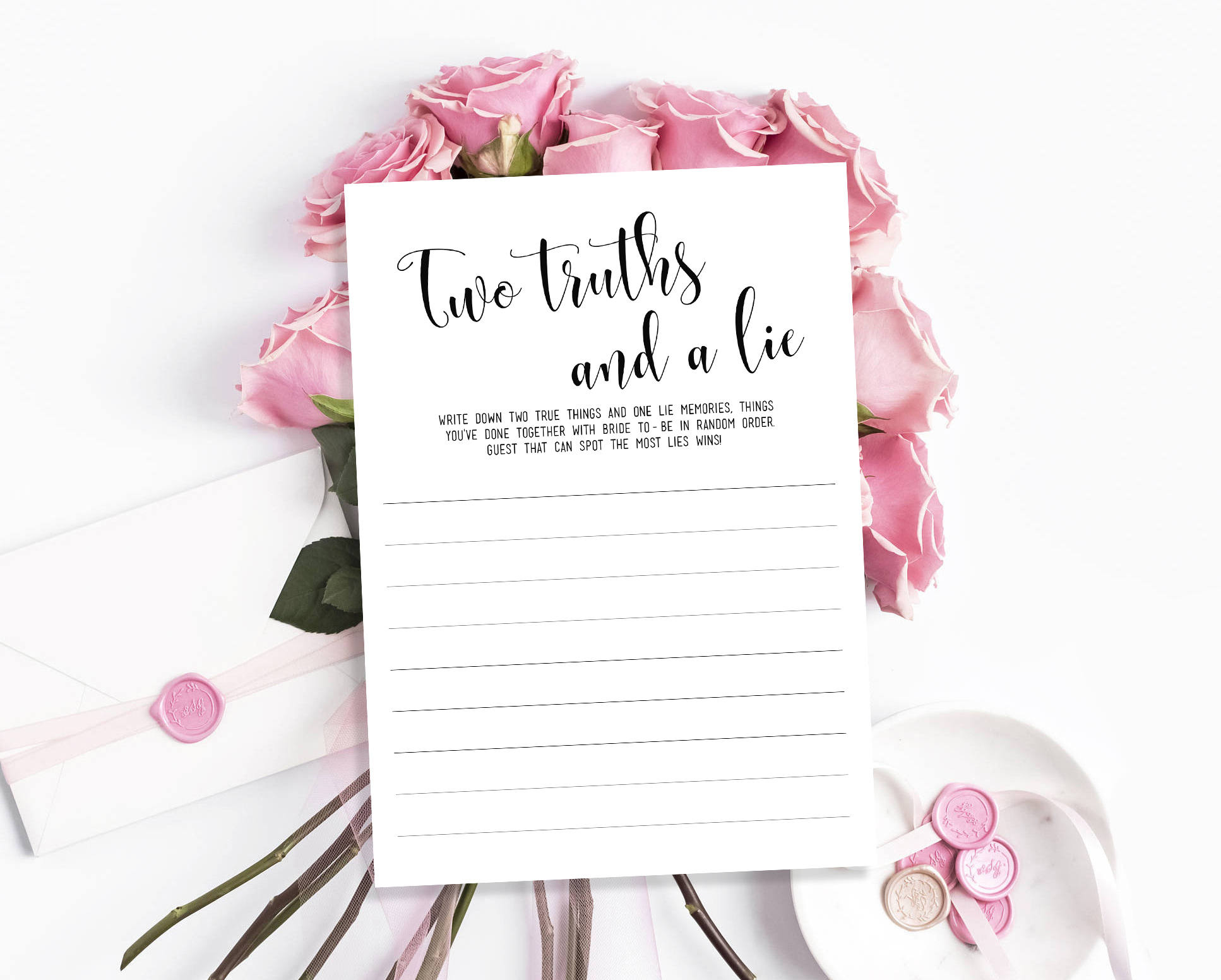 Two Truths And A Lie Printable Bridal Shower Game Template Instant