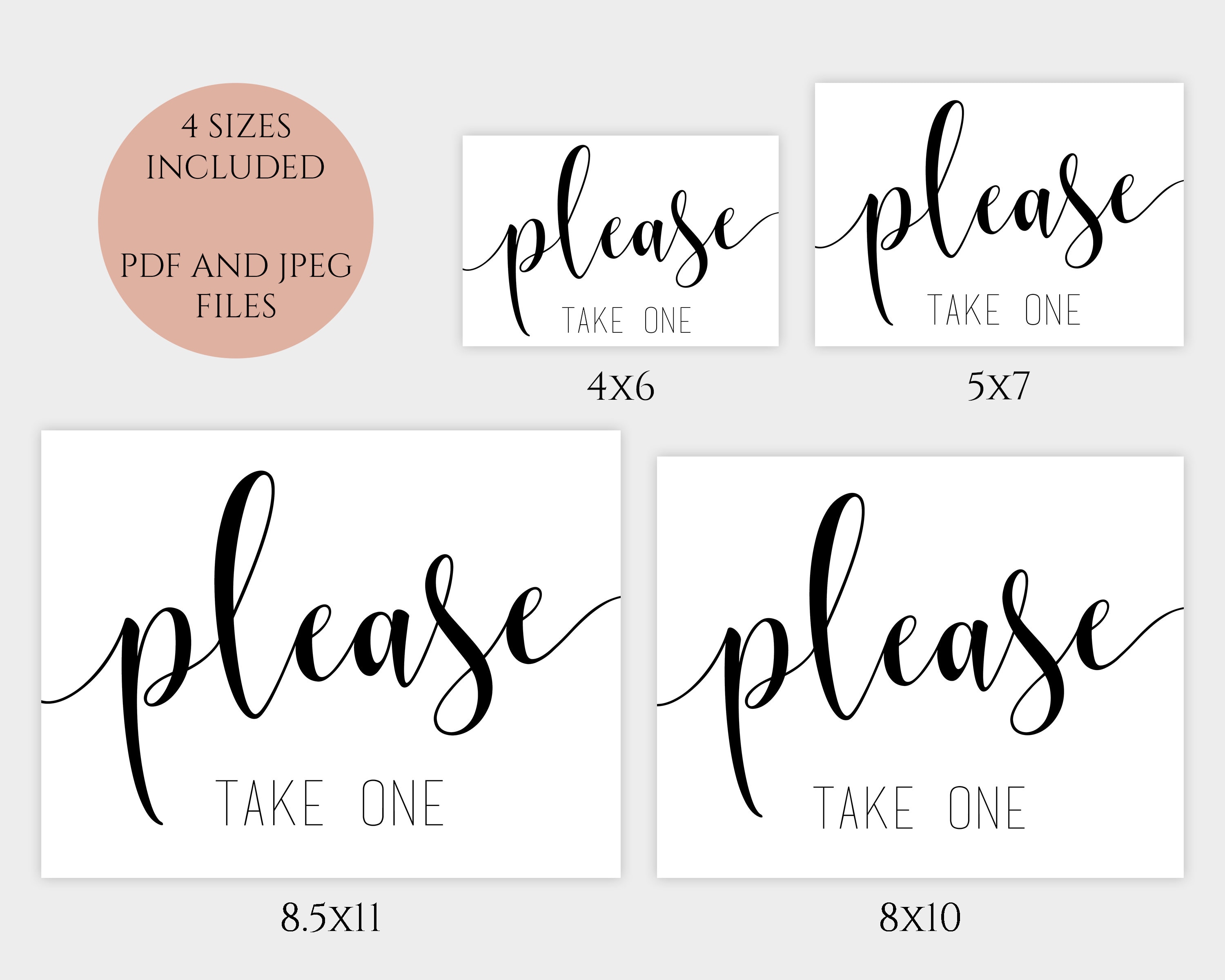 Please Take One Sign Printable Modern Wedding Signs Instant - Etsy