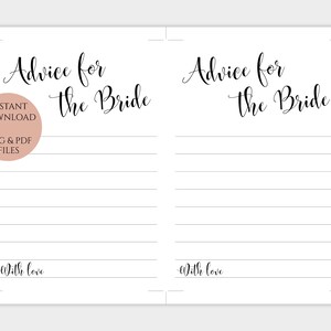 Advice for the Bride Printable Wedding Advice Cards Template Instant ...