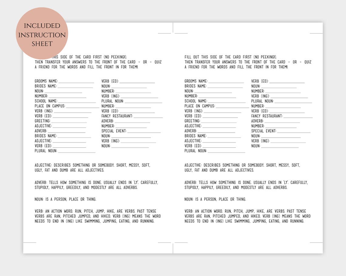 Wedding Mad Libs how They Met Story Printable Madlib Bridal Words Game ...