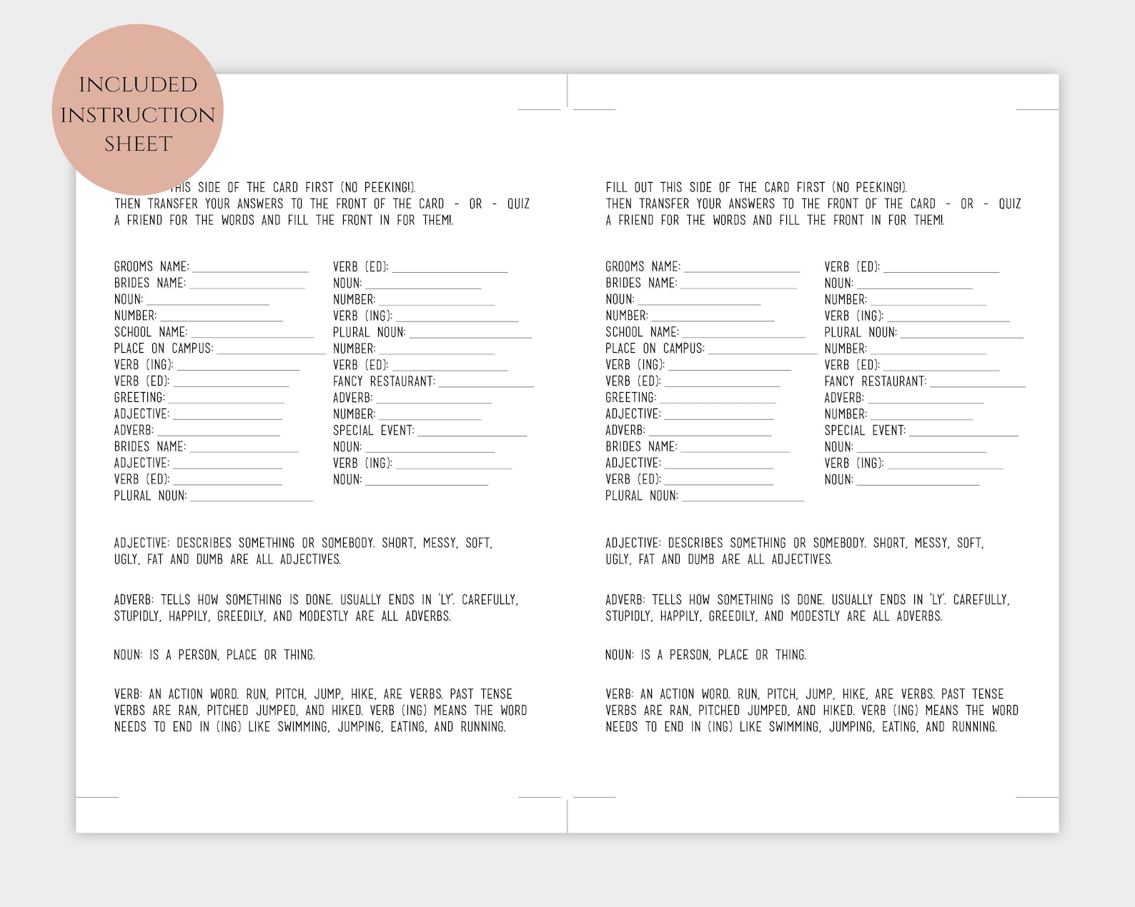 Printable Word Game Madlib