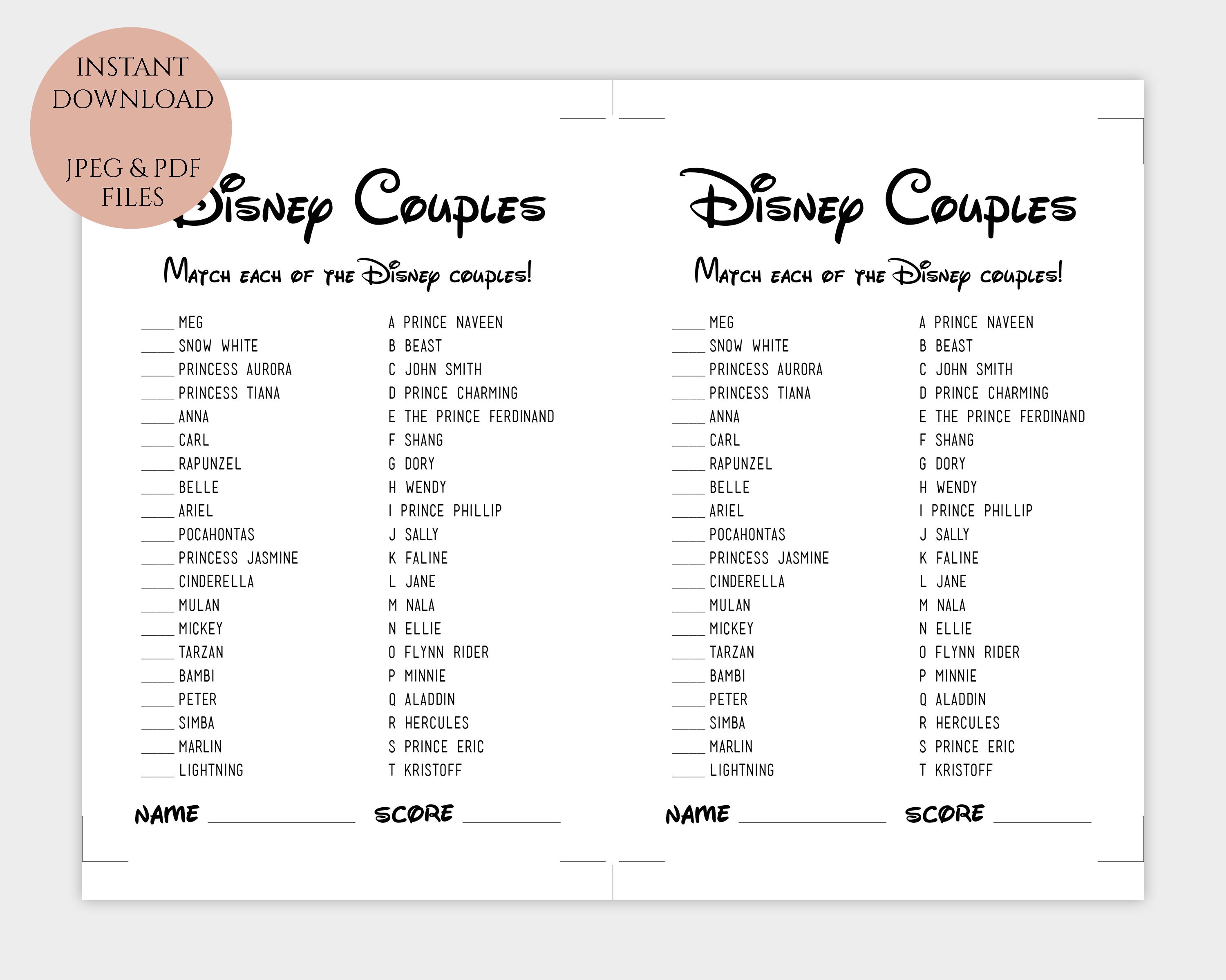 Match Couples Bridal Shower Game Printable Matching Couple - Etsy