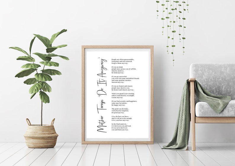 Mother Teresa Do It Anyway Sign, Printable Mother Theresa Prayer Poster