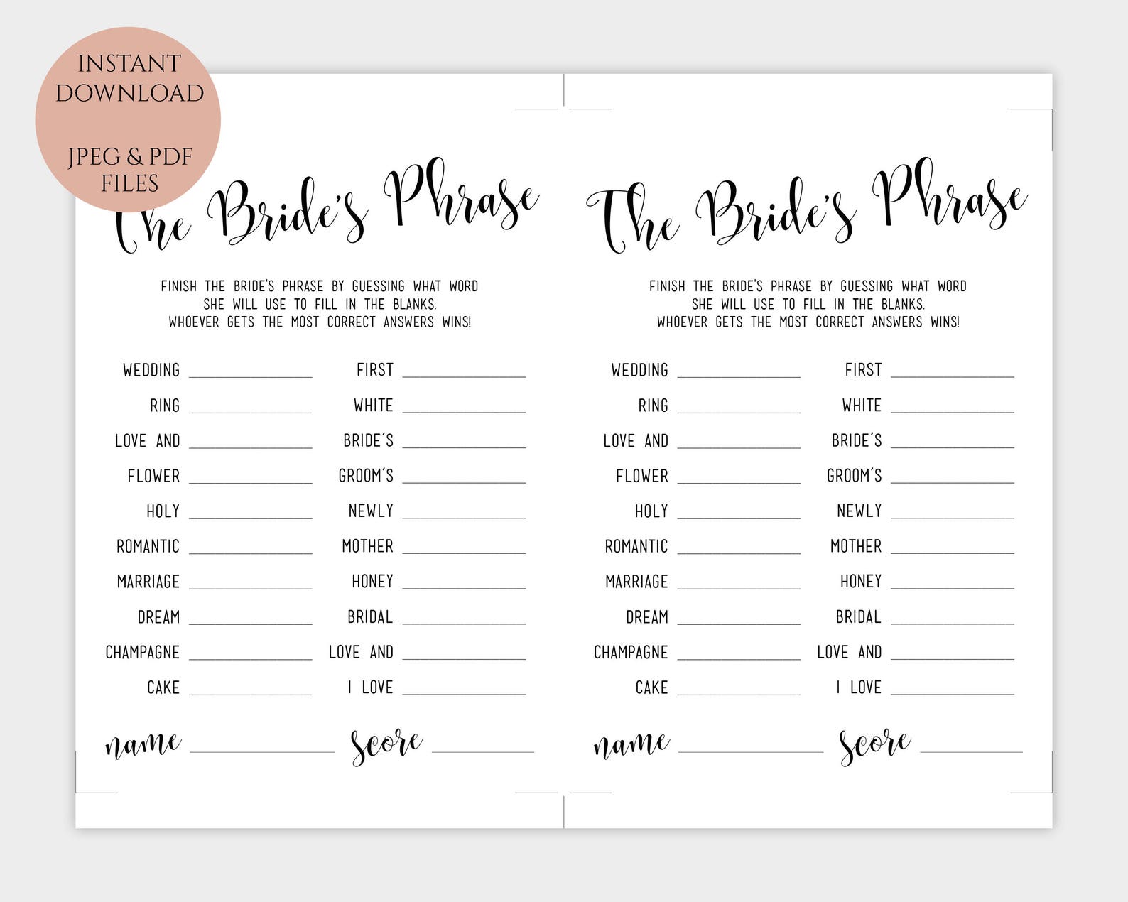 Finish the Bride's Phrase Game Printable Bridal Shower - Etsy