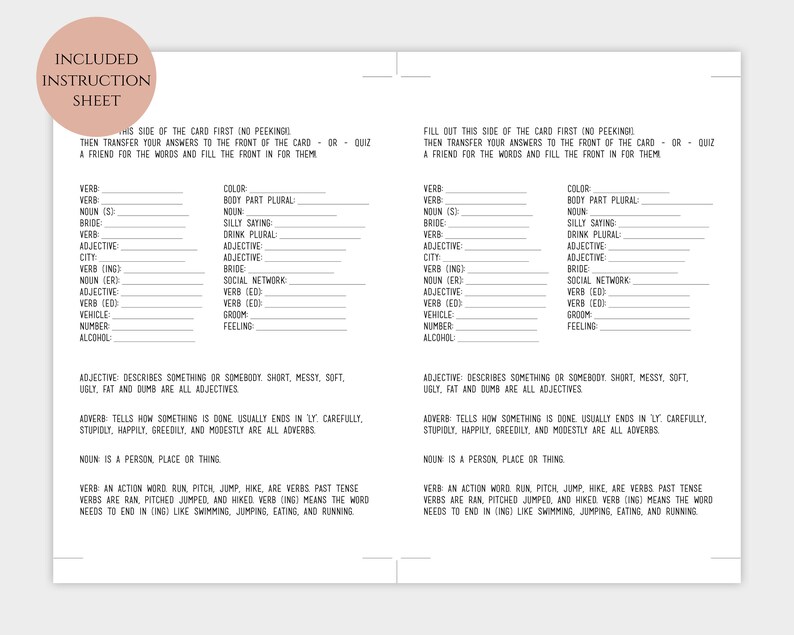 Funny Mad Libs Game Printable Bridal Shower Mad Lib Template - Etsy