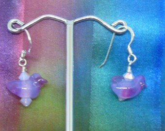 Earrings purple birds with Swarovski crystals