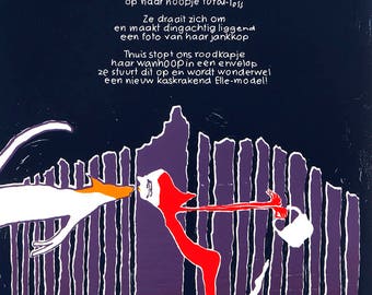 Roodkapje, illustratieve zeefdruk met gedicht