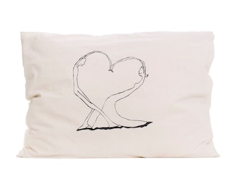 Hand printed set pillowcases ' Love is in the air '