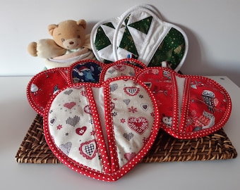 Heart-shaped double fabric pot holder