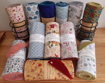 Essuie-tout lavables en rouleau de 6 en coton et éponge microfibre, pressionnés et roulés, objectif zéro déchet.