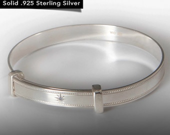Real Diamond 925 Sterling Silver Keepsake Baby Bangle Bracelet Expandable - Gift Box