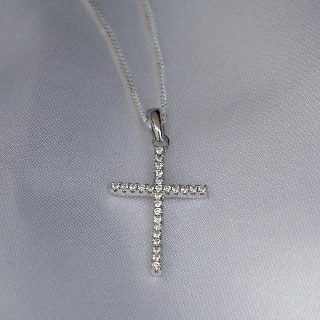 Cross Pendant in Sterling Silver 925 Cubic Zirconia Diamond on 18 Inch ...