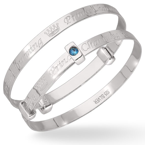 Royal Prince Charming Baby Bracelet Bangle With Blue CZ Jewel 
