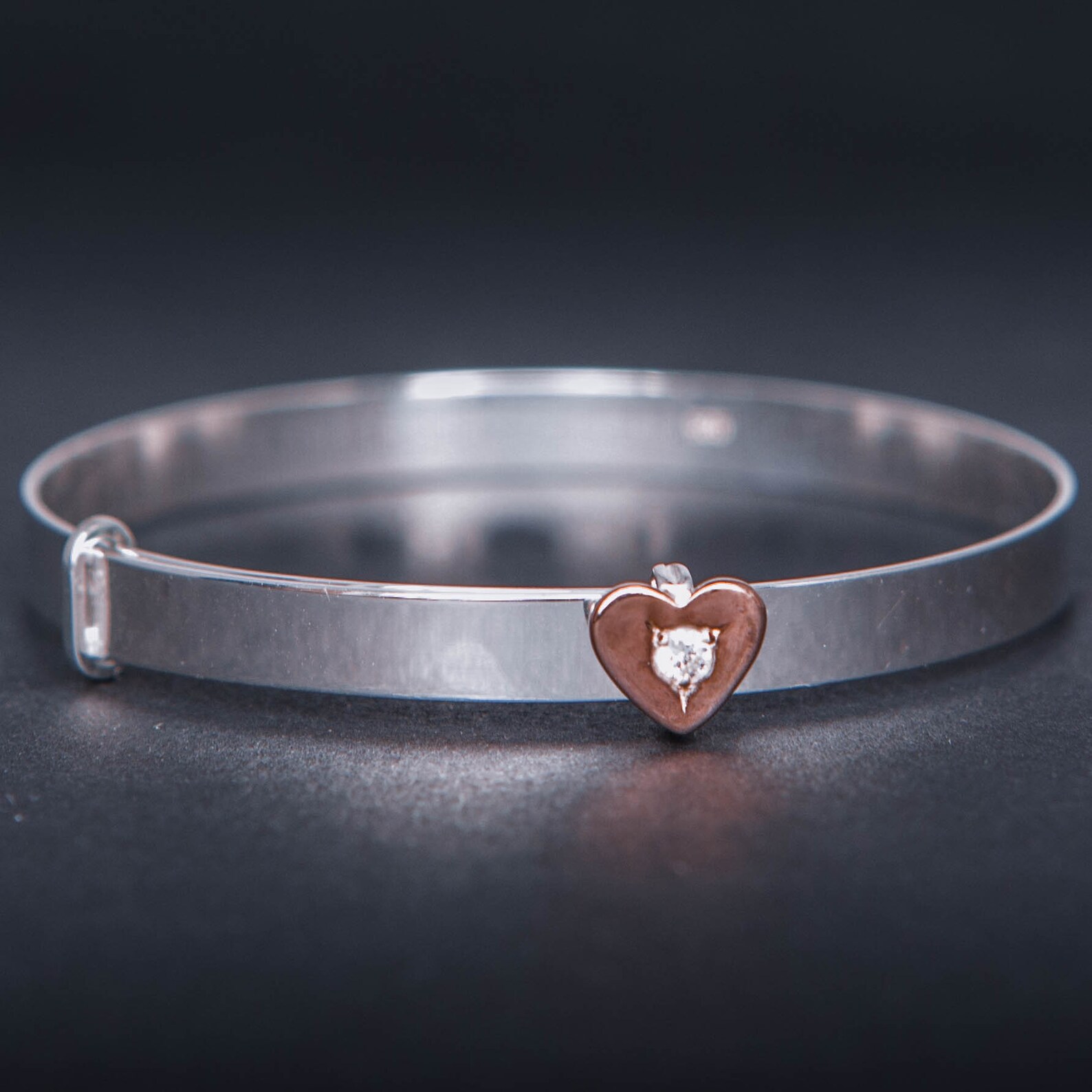 Baby Bangle Bracelet Rose Gold Heart With Diamond Like Cz Etsy