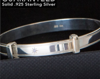Real Diamond Baby Bangle Bracelet Expandable- 925 Sterling Silver - Gift Box