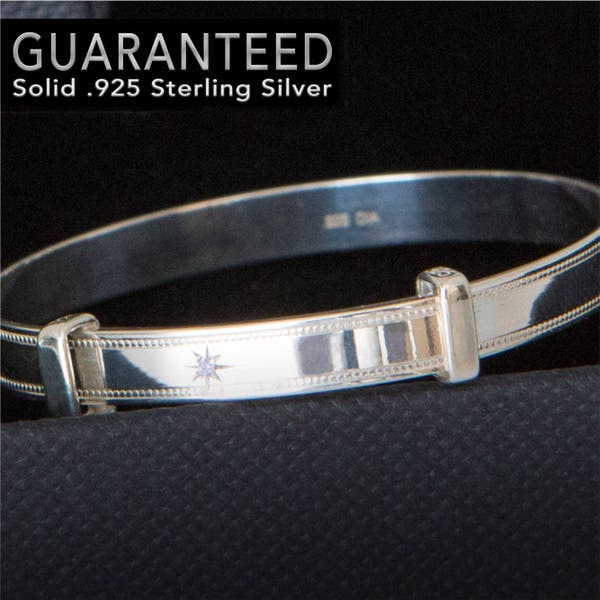 Real Diamond Baby Bangle Bracelet Expandable- 925 Sterling Silver - Gift Box