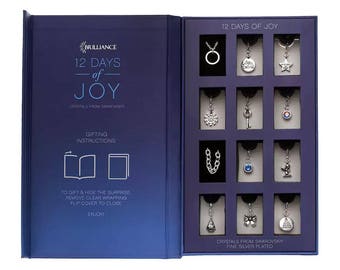 2 Advent Calendar Jewelry Sets, Bracelet and Necklace Pendent with Swarovski crystals '12 Days of Joy' Charms for Christmas, gifts