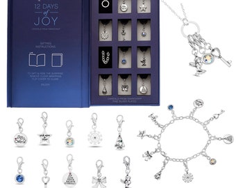 12 jours de joie de Noël Calendrier de l'Avent Ensemble cadeau de bijoux Bracelet Collier Charms avec cristaux Swarovski