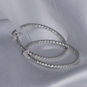 Diamant wie 1,5 &quot;CZ Pavé Hoops Ohrringe in 925 Sterling Silber / Geschenkbox - Brand NEW Trend, weiblich jeden Alters