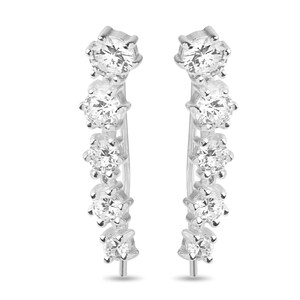 5 Crystals CZ Ear Cuffs Hoop Climber Crawler Sterling Silver 925 Stud Earrings Elegant, classic, Trendy