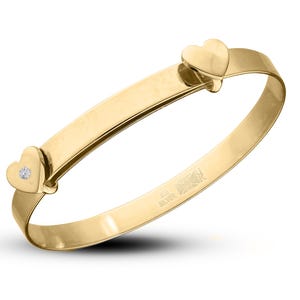 14K vergoldet Silber 1. Diamant Baby Armreif mit echtem Diamant - Andenken Schmuck Armband Manschette Geschenk, perfekt für Babypartys, Taufe