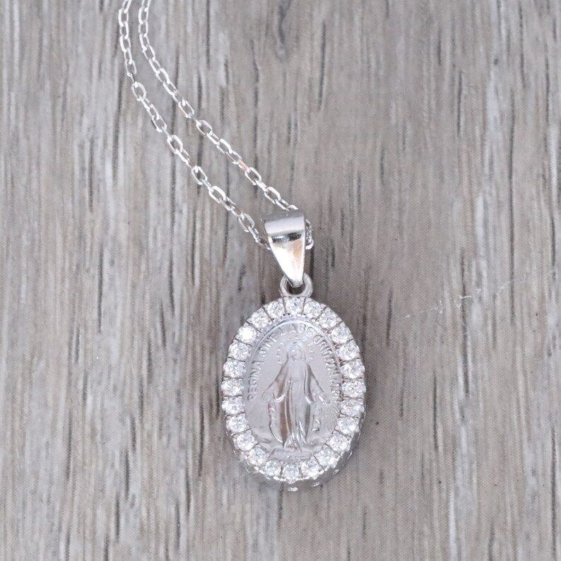 Miraculous Medal Sterling Silver Virgin Mother Mary Pendent Necklace ...