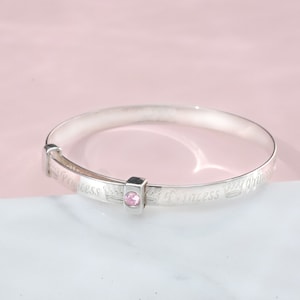 Royal Princess Baby Bracelet Bangle with Pink CZ jewel adjustable in 925 Sterling Silver Gift for Baptism, Baby Shower, Christening