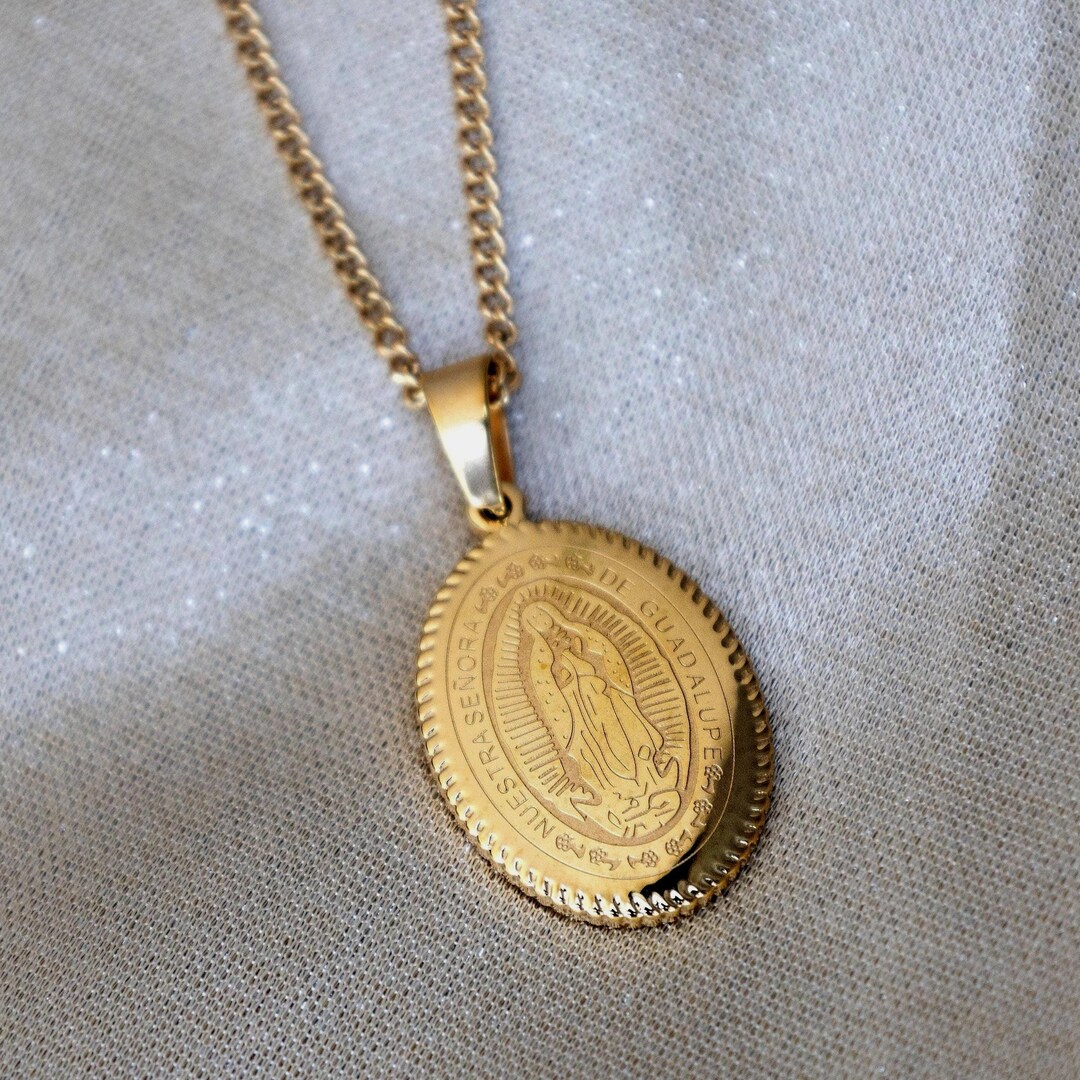 Our Lady of Guadalupe Gold Medal Necklace, Catholic Virgin Mary Pendant ...