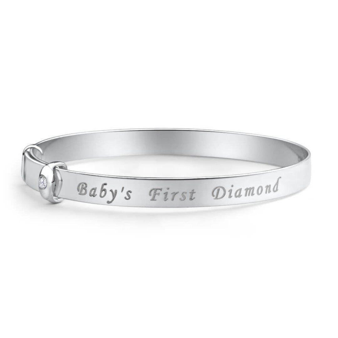 Bracelet Bébé Argent Sterling 925 - Bijou Baptismême Anniversaire Avec Diamant 45-50mm