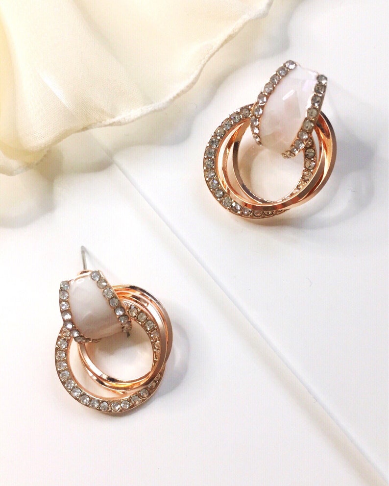 Emma Rose gold classic crystal stud hoop earrings bridal