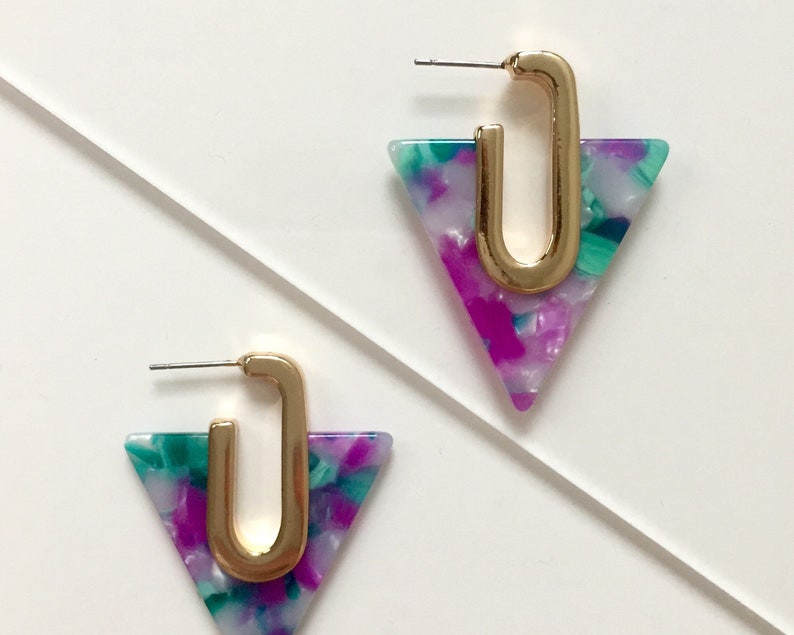 Elizabeth Colourful marble pattern triangle fashion earring