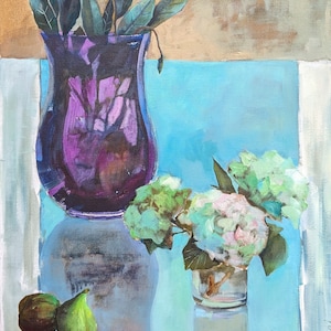 Bright Floral Still Life Oil Painting On Canvas Flowers In Vase White Green Artwork Impressionism Wall Hanging Middle Summer Oil Painting