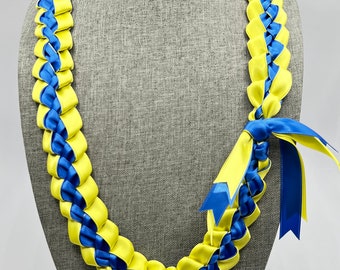 Braided Ribbon Lei - yellow & blue