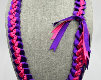 Braided Ribbon Lei - purple outside & dark pink inside