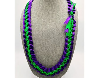Braided Ribbon Lei - purple & green