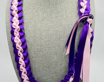 Braided Ribbon Lei - purple outside & light pink inside