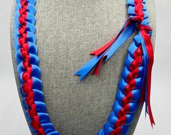 Braided Ribbon Lei - blue & red