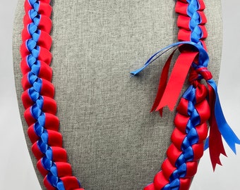 Braided Ribbon Lei - red & blue