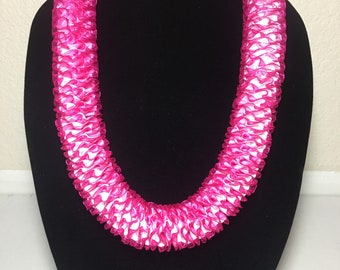 Pink and white Infinity Ribbon Lei