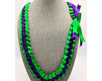 Braided Ribbon Lei - green & purple