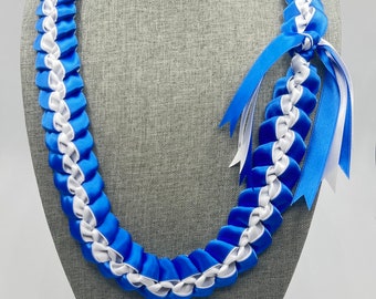 Braided Ribbon Lei - blue & white