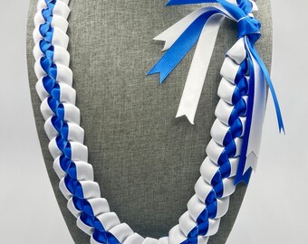Braided Ribbon Lei - white & blue