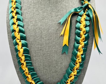 Braided Ribbon Lei - green and gold