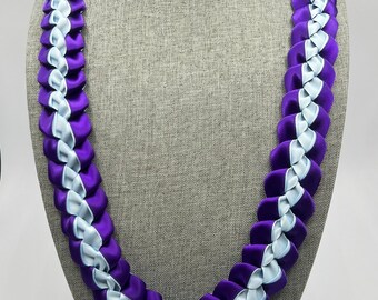 Braided Ribbon Lei - purple and Carolina blue